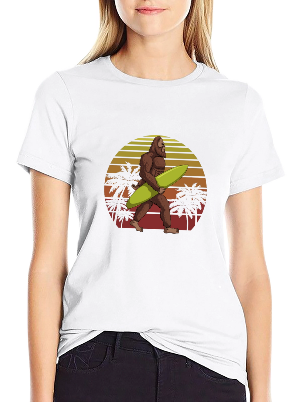 Bigfoot Surfing Sunset Graphic Tee - Black