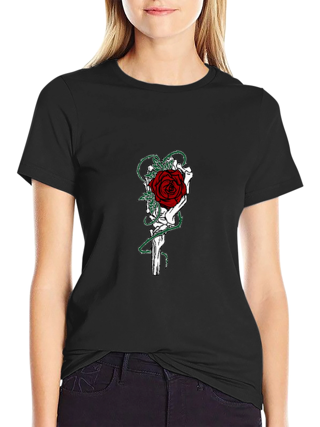 Gothic Rose Skeleton Hand Graphic T-Shirt