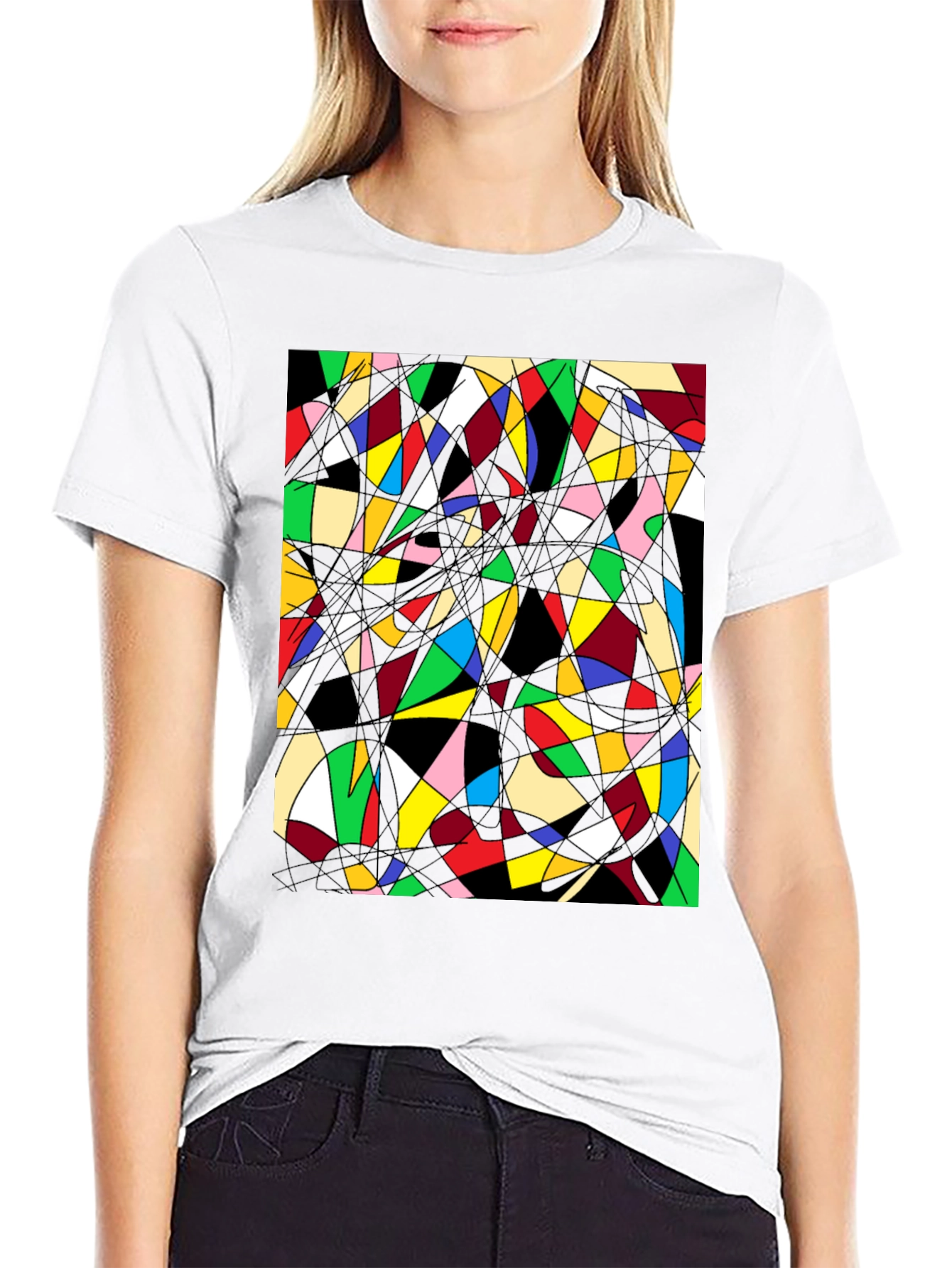 Abstract Geometric T-Shirt: Colorful Stained Glass Design