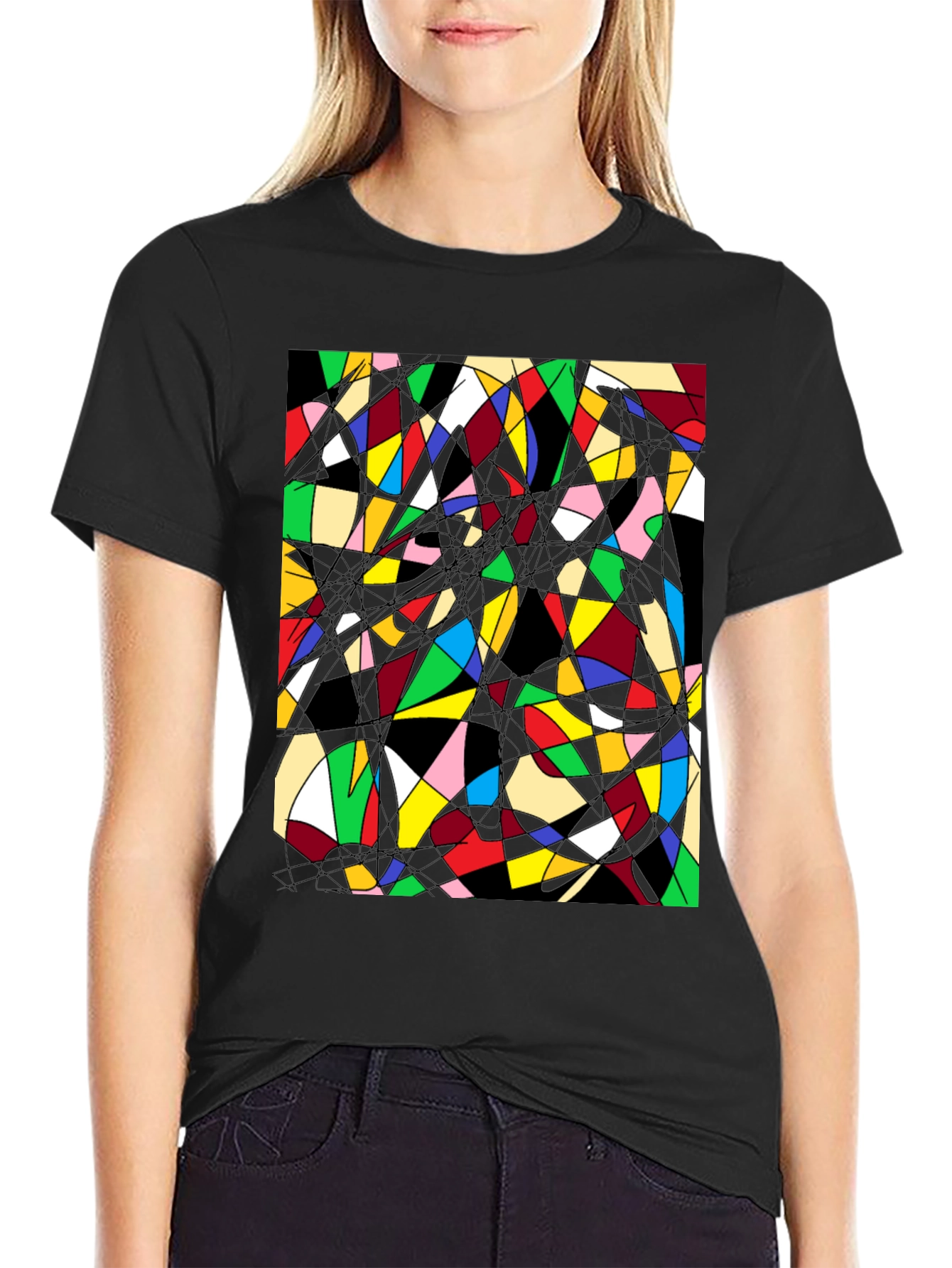 Abstract Geometric T-Shirt: Colorful Stained Glass Design