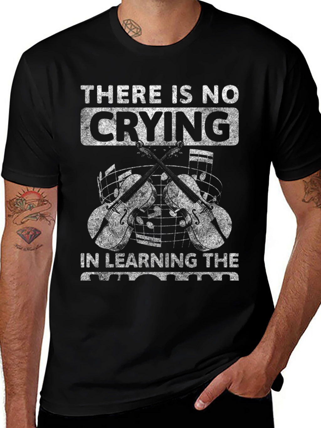 No Crying Learning Violin Black T-Shirt