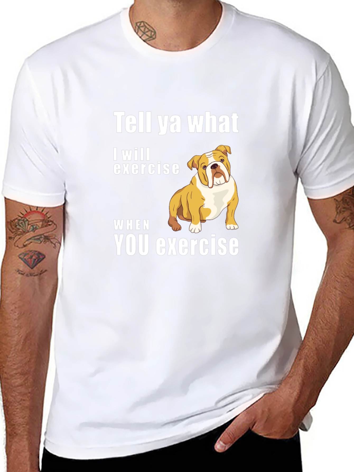 Bulldog “I’ll Exercise When You Do” T-Shirt – Funny Dog Graphic Tee