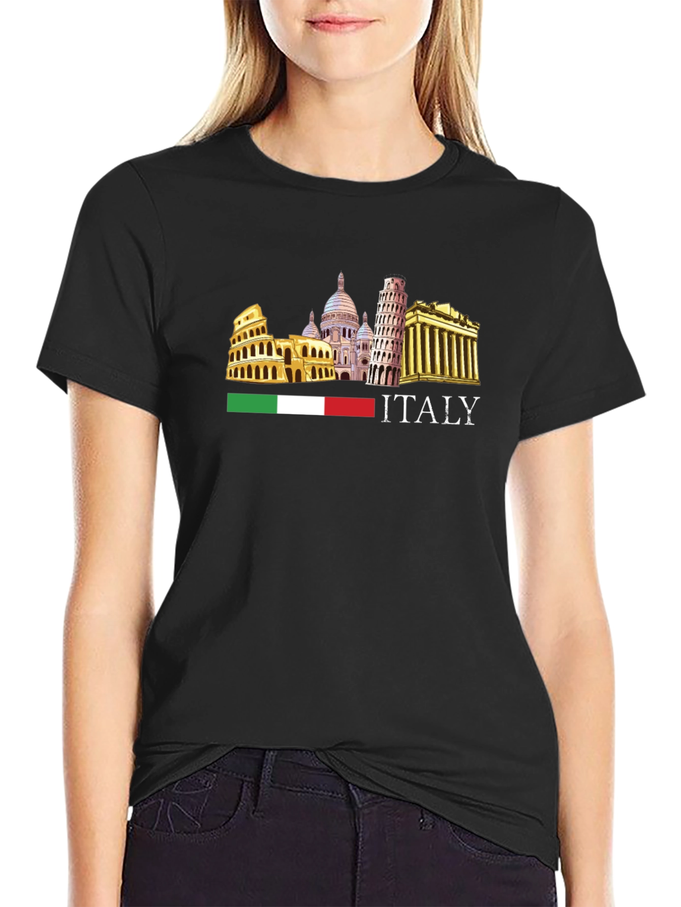 Italy Landmark Graphic Tee - Black Short Sleeve T-Shirt