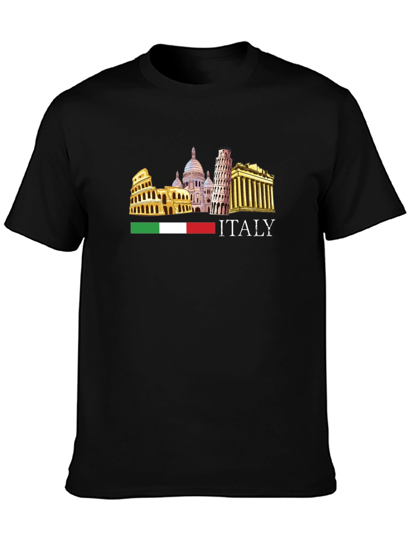 Italy Landmark Graphic Tee - Black Short Sleeve T-Shirt