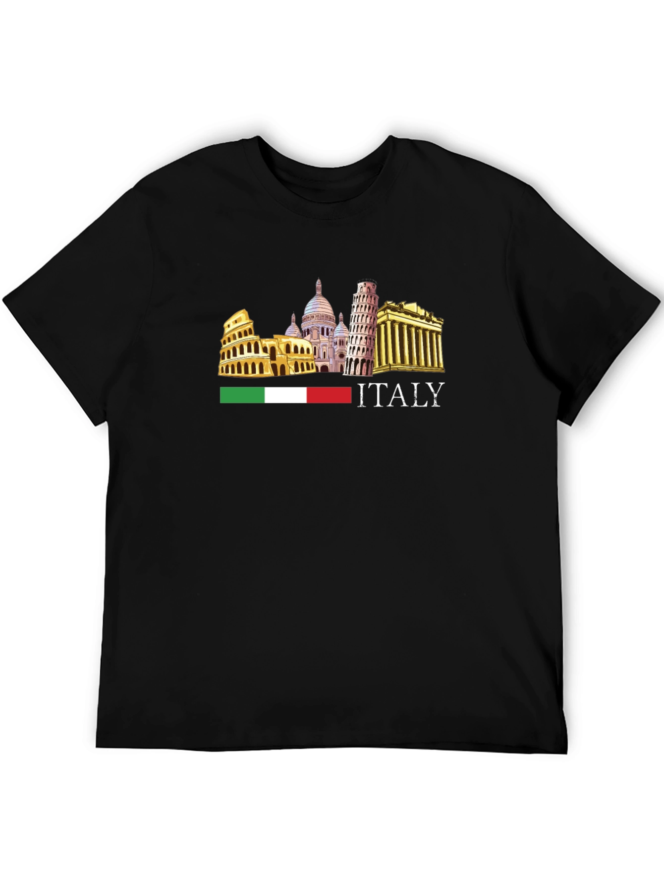 Italy Landmark Graphic Tee - Black Short Sleeve T-Shirt