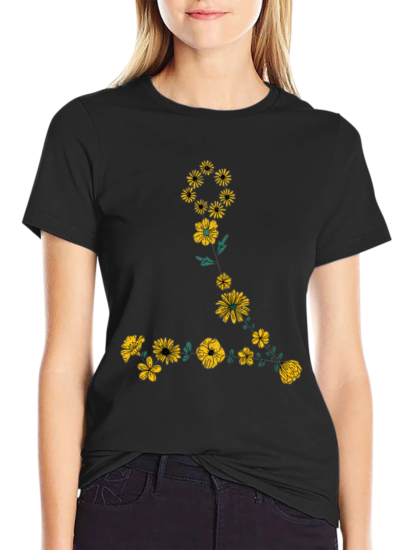 Floral Graphic Black T-Shirt for Men