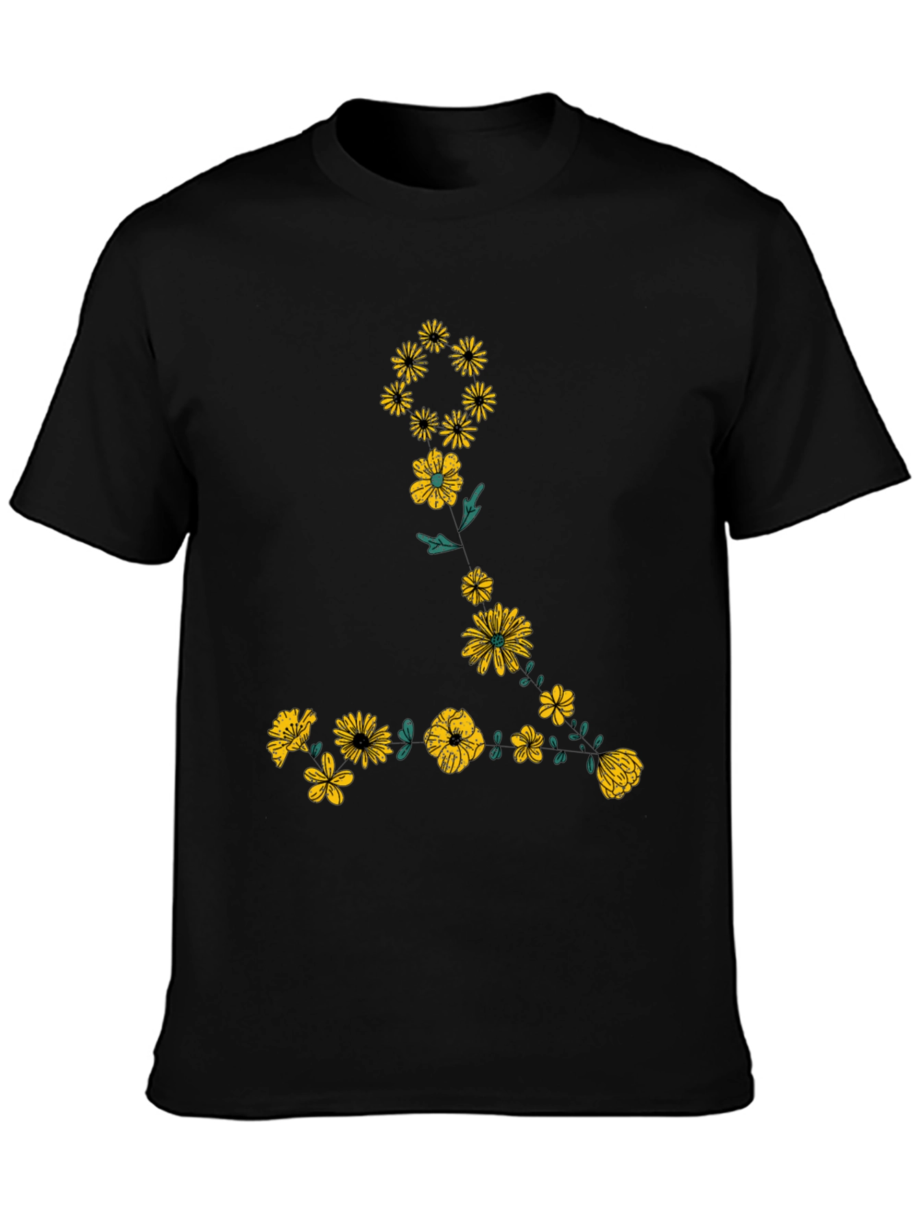 Floral Graphic Black T-Shirt for Men