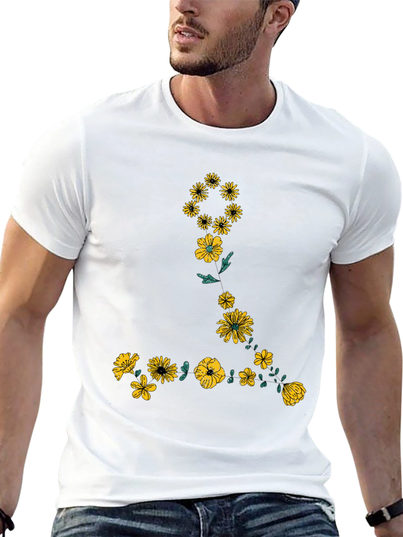 Floral Graphic Black T-Shirt for Men