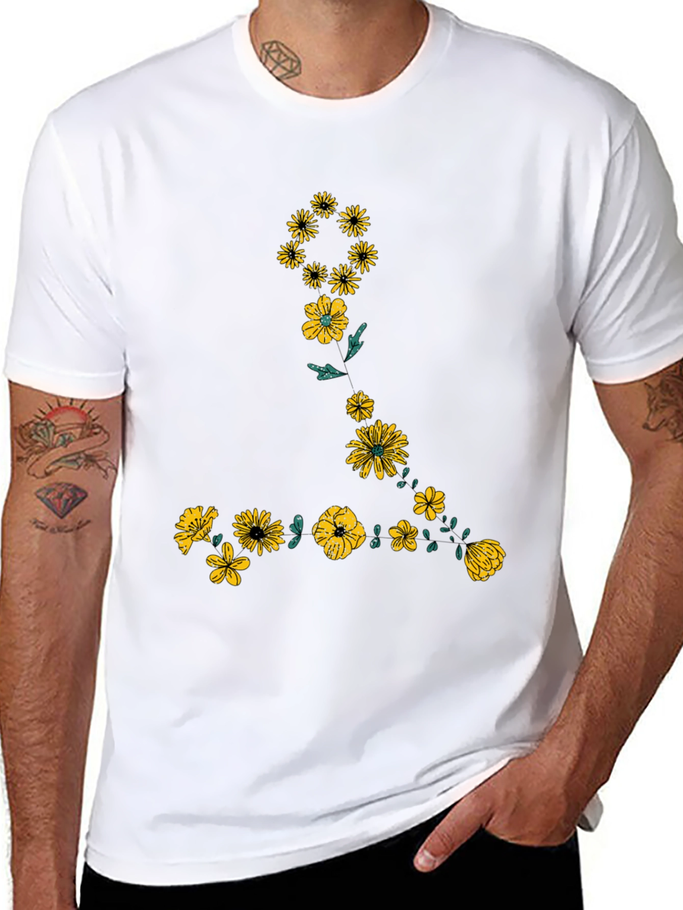 Floral Graphic Black T-Shirt for Men