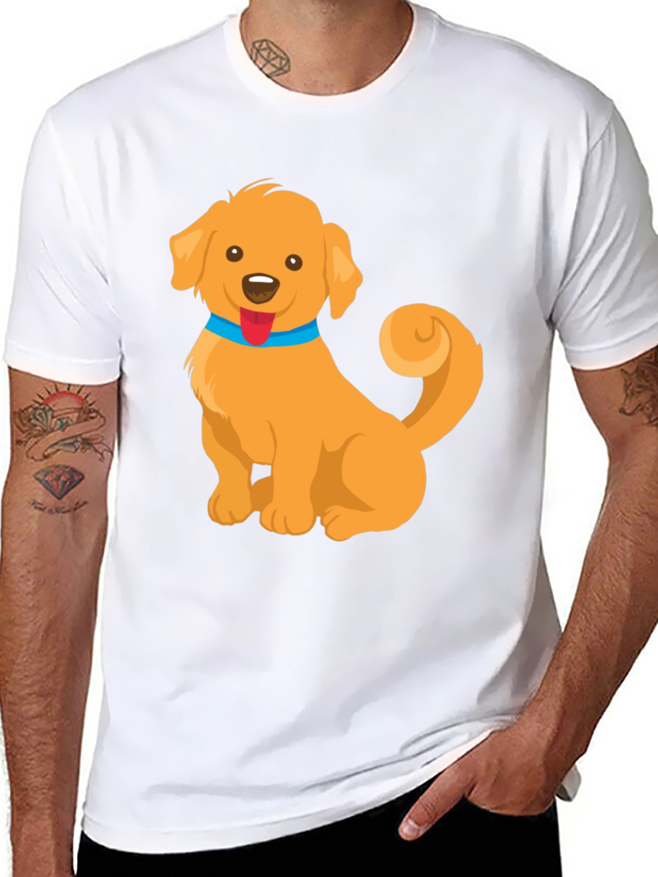 Cute Golden Retriever Dog Cartoon Graphic T-Shirt