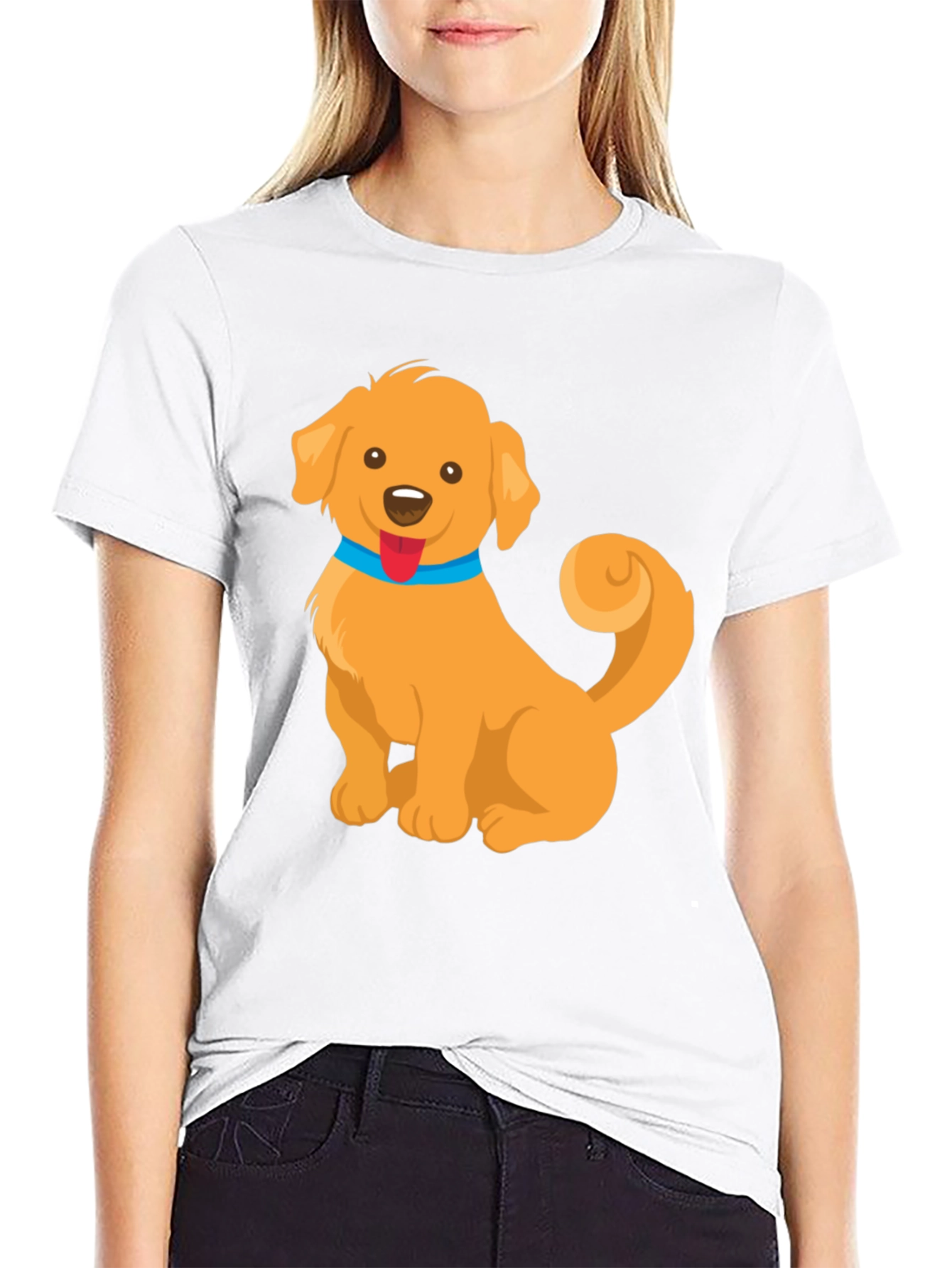 Cute Golden Retriever Dog Cartoon Graphic T-Shirt