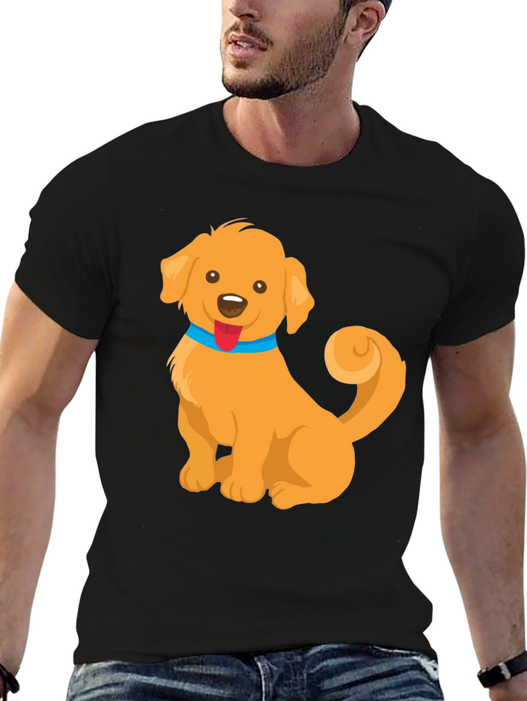 Cute Golden Retriever Dog Cartoon Graphic T-Shirt