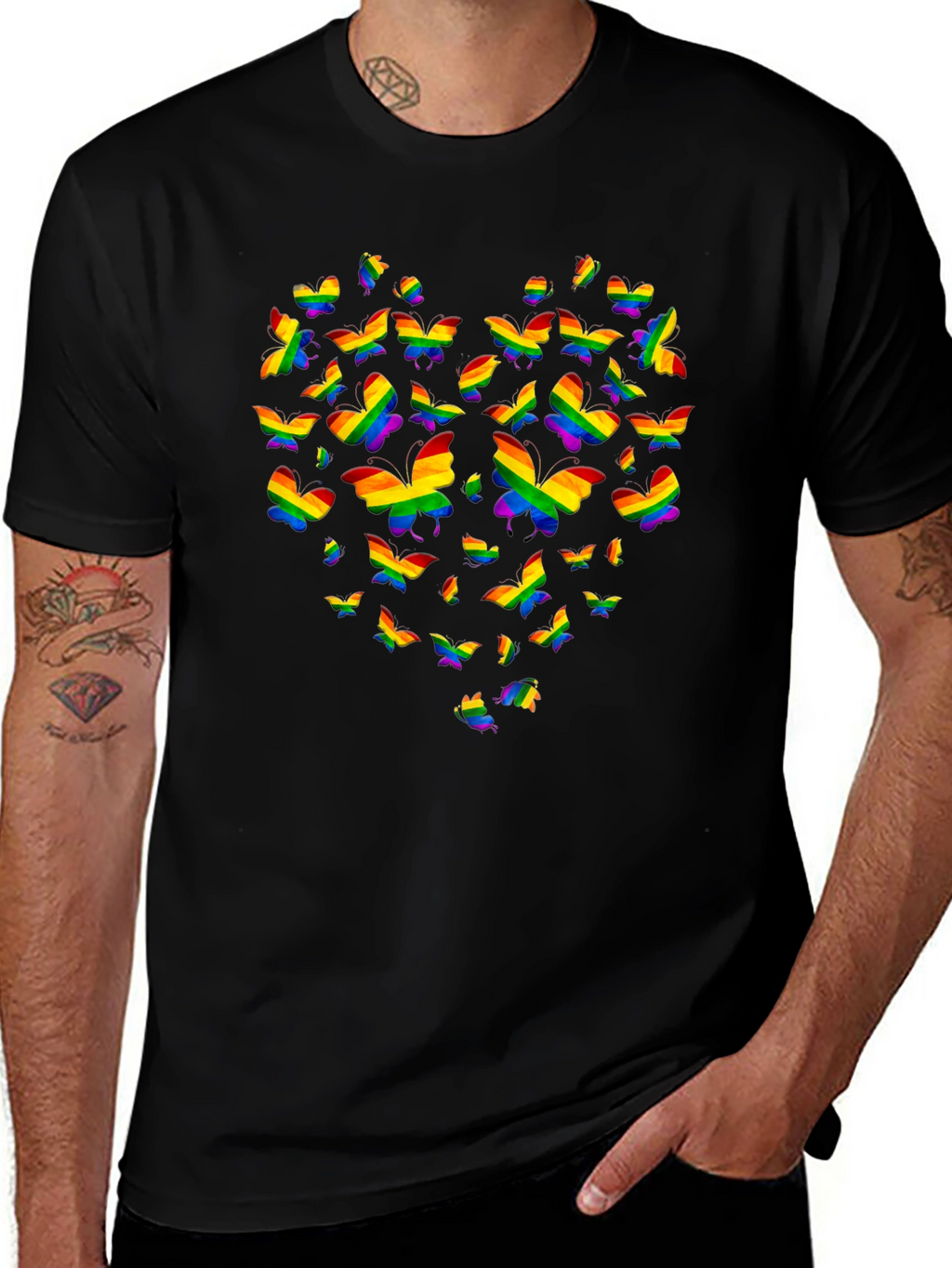 Pride Butterfly Heart Graphic Tee - Black
