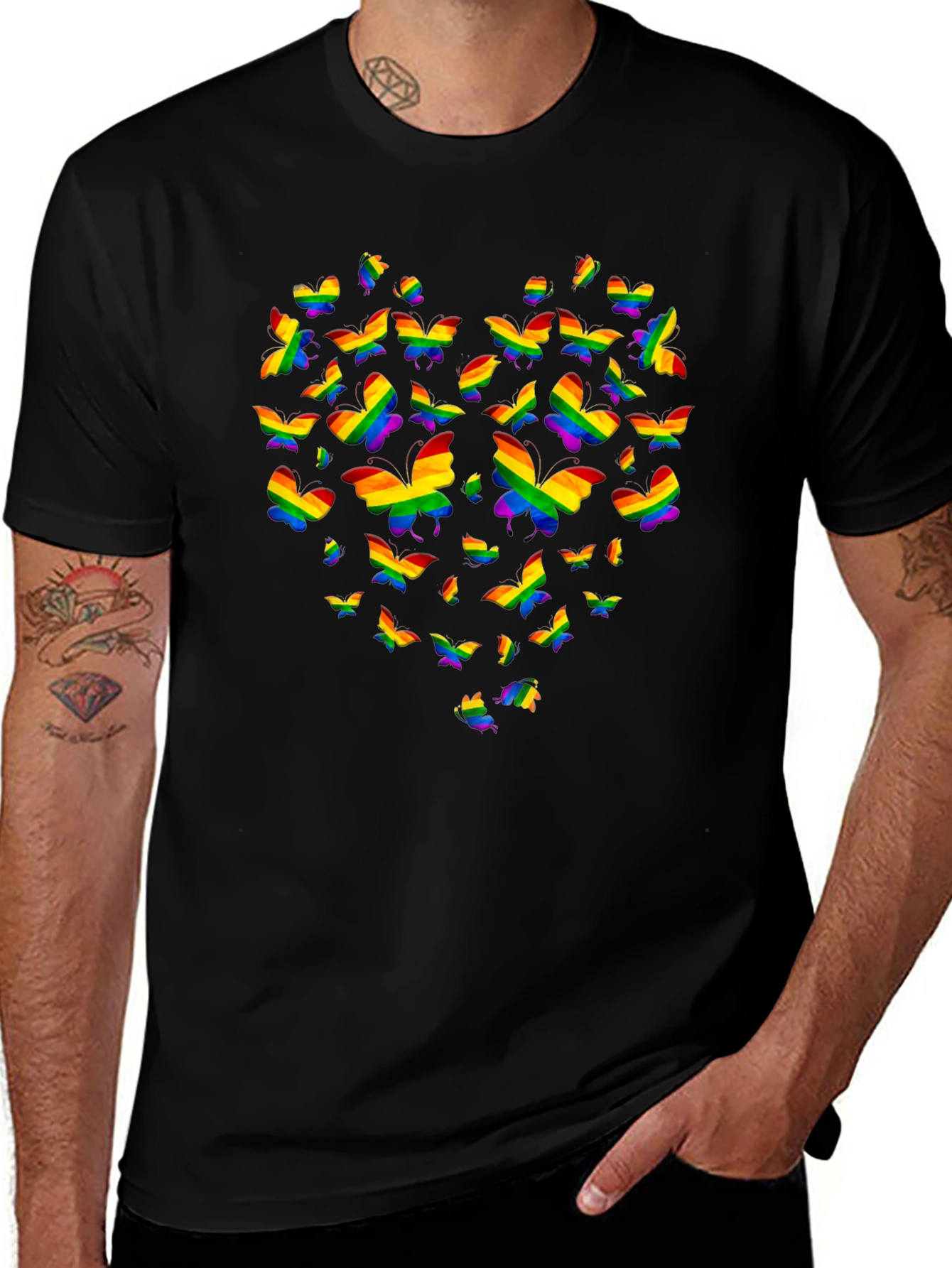 Pride Butterfly Heart Graphic Tee - Black