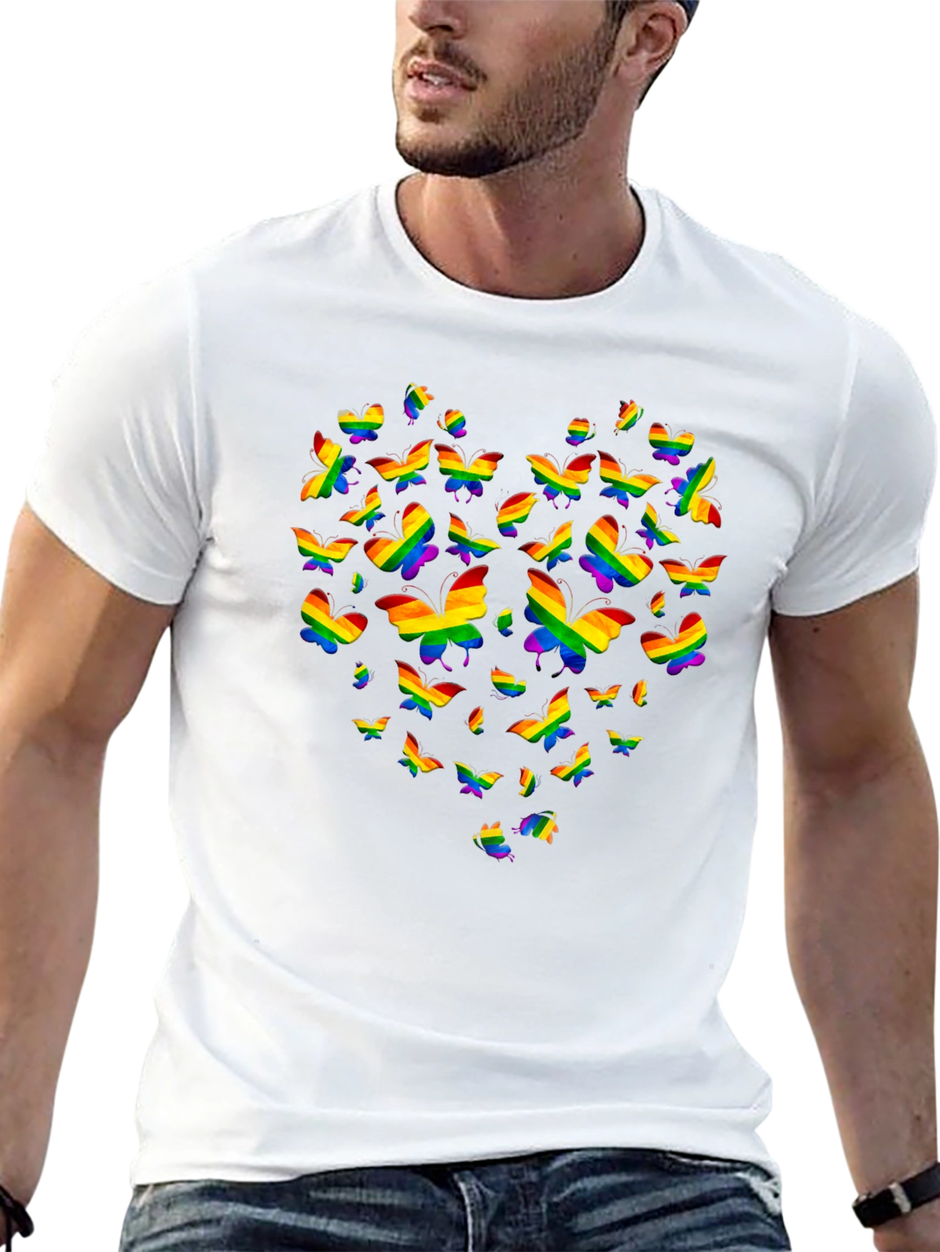 Pride Butterfly Heart Graphic Tee - Black