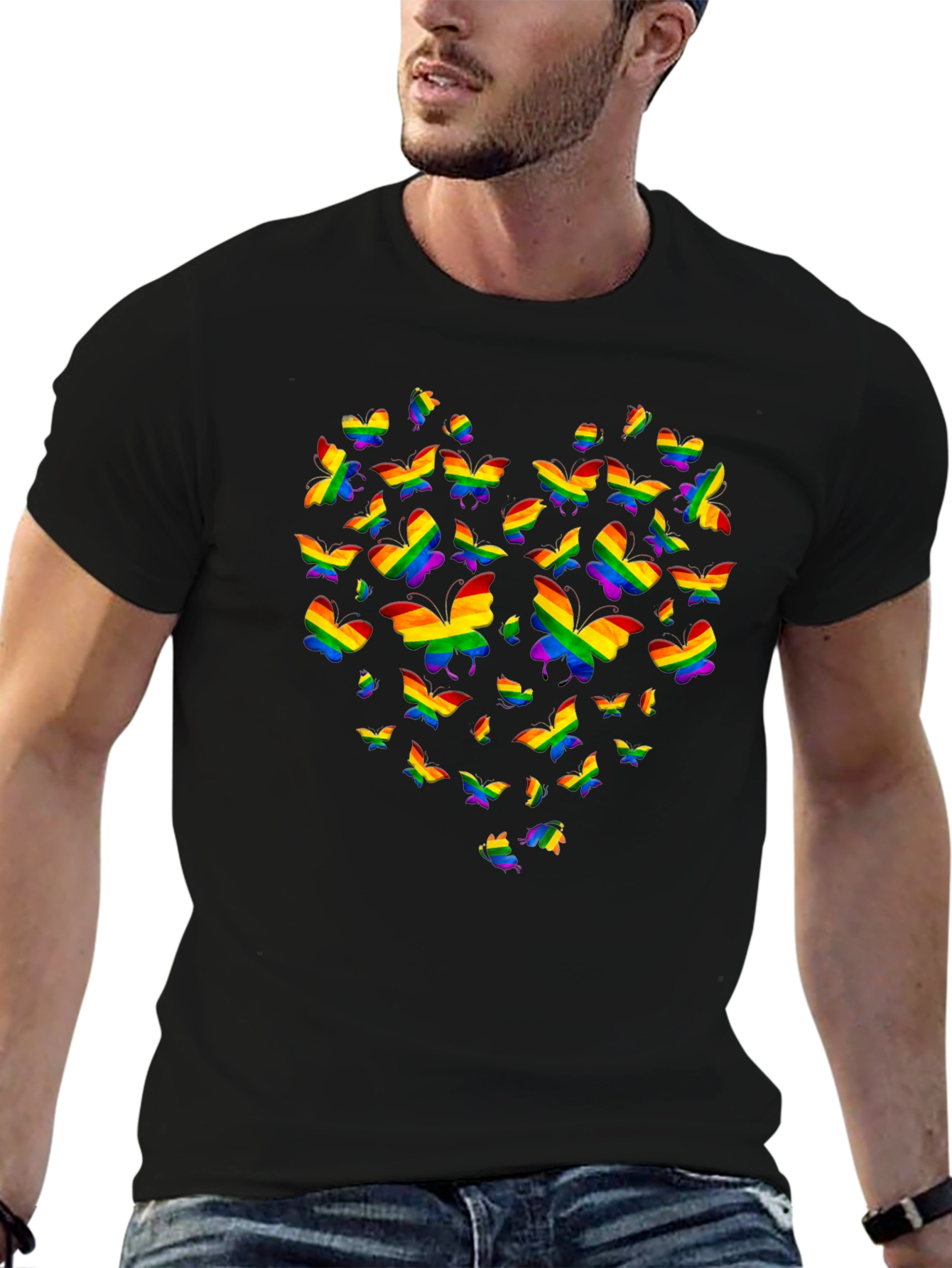 Pride Butterfly Heart Graphic Tee - Black