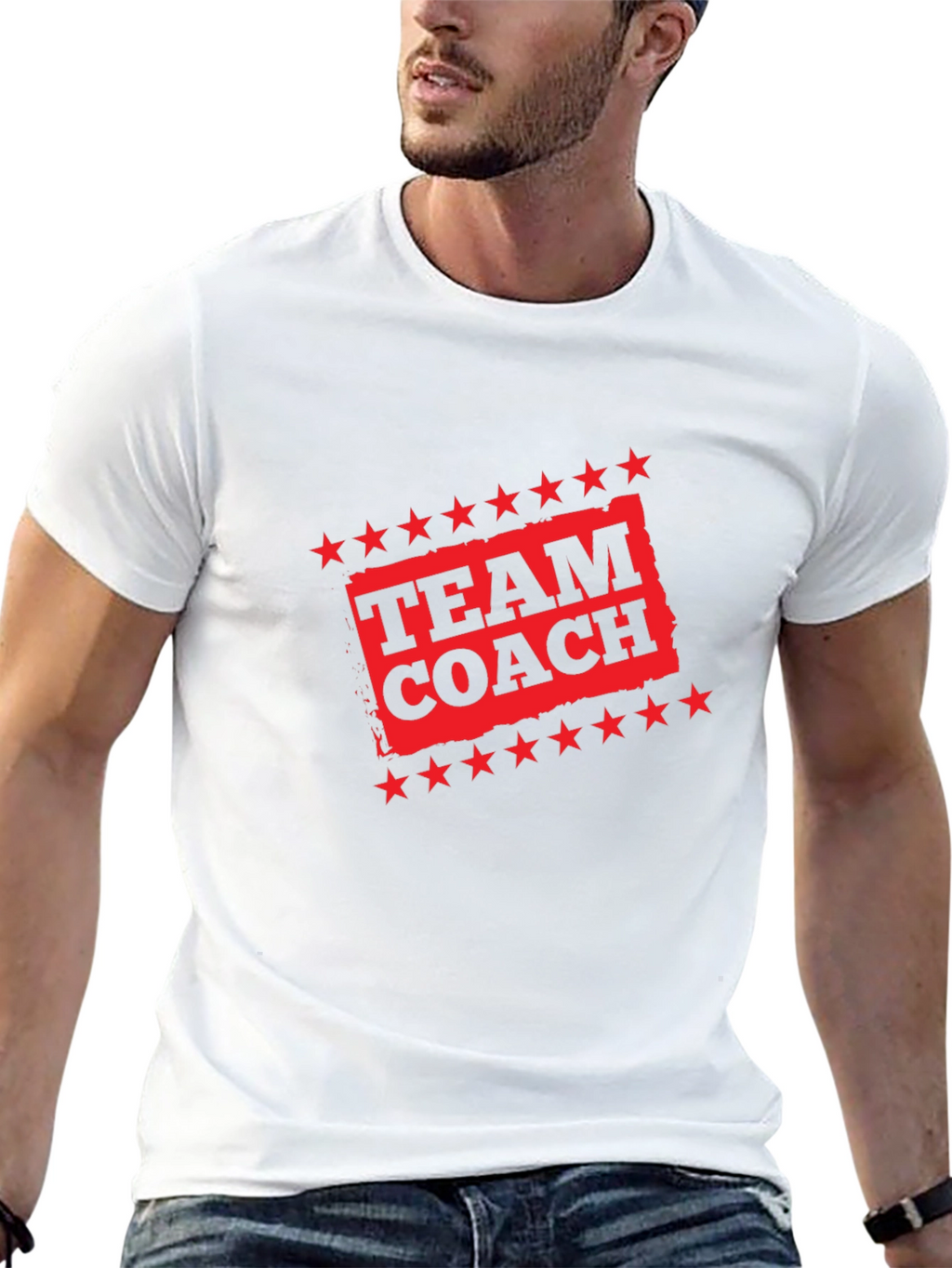 Team Coach Black T-Shirt with Red Graphic