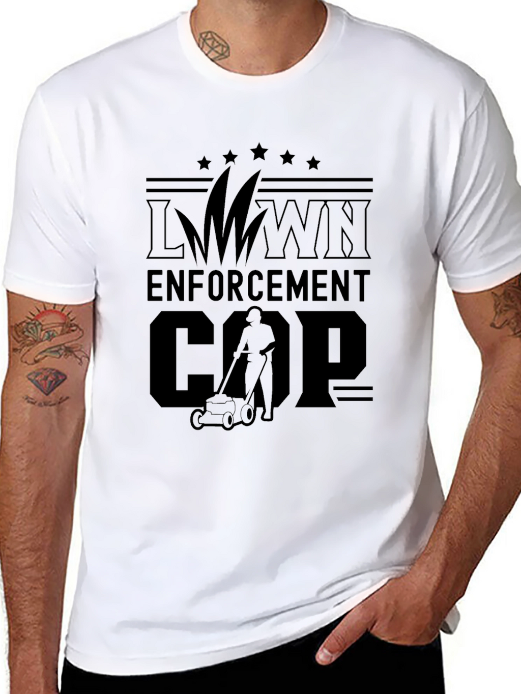 Lawn Enforcement Cop Graphic T-Shirt - Black