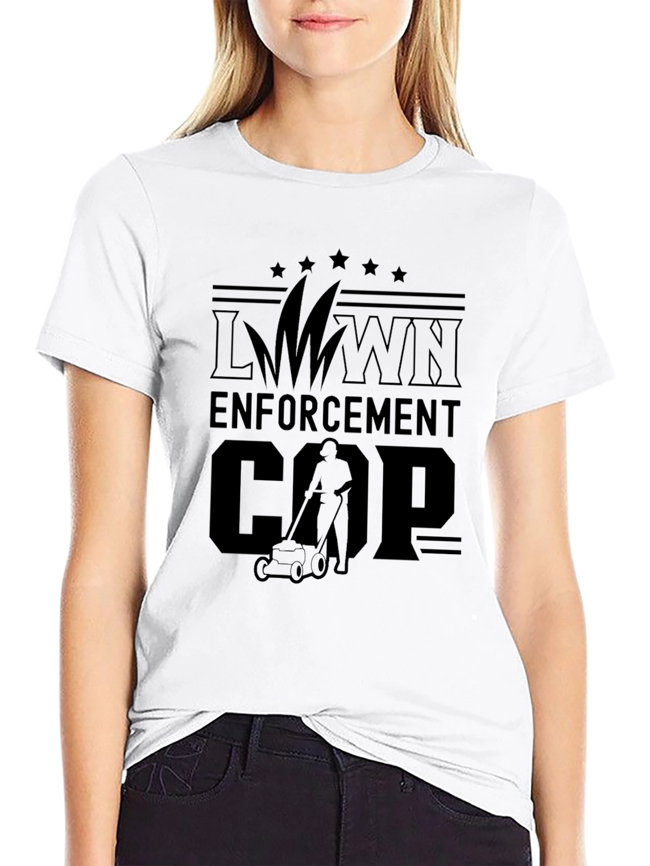 Lawn Enforcement Cop Graphic T-Shirt - Black