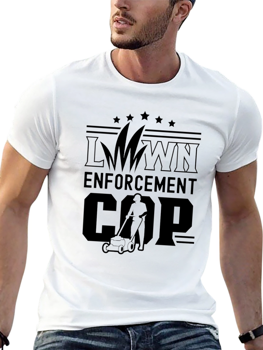 Lawn Enforcement Cop Graphic T-Shirt - Black