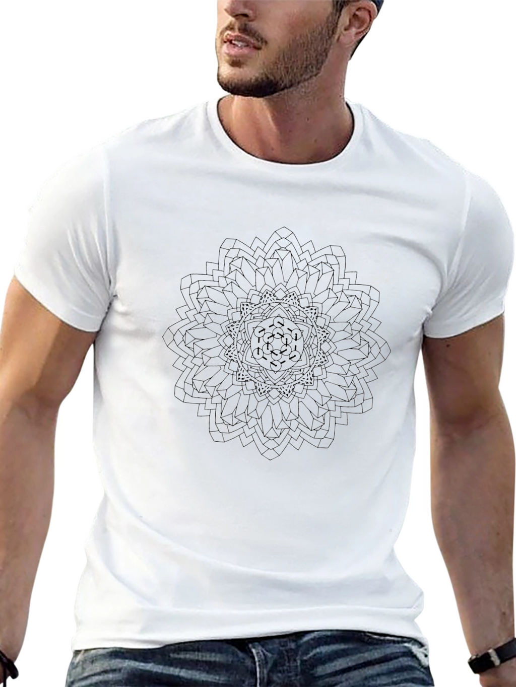 Geometric Mandala Graphic Black T-Shirt
