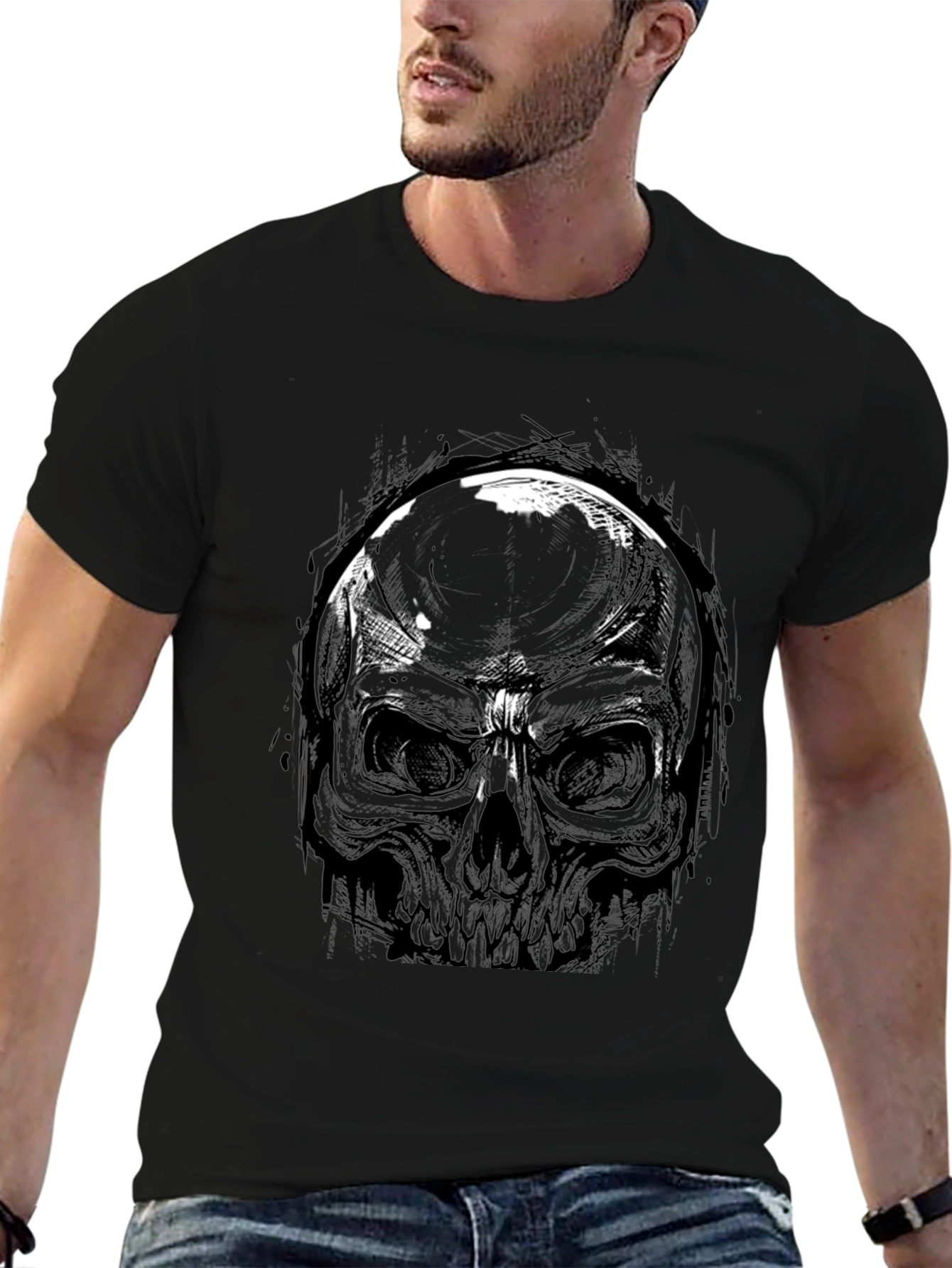 Skull Graphic Black T-Shirt - Edgy Casual Wear