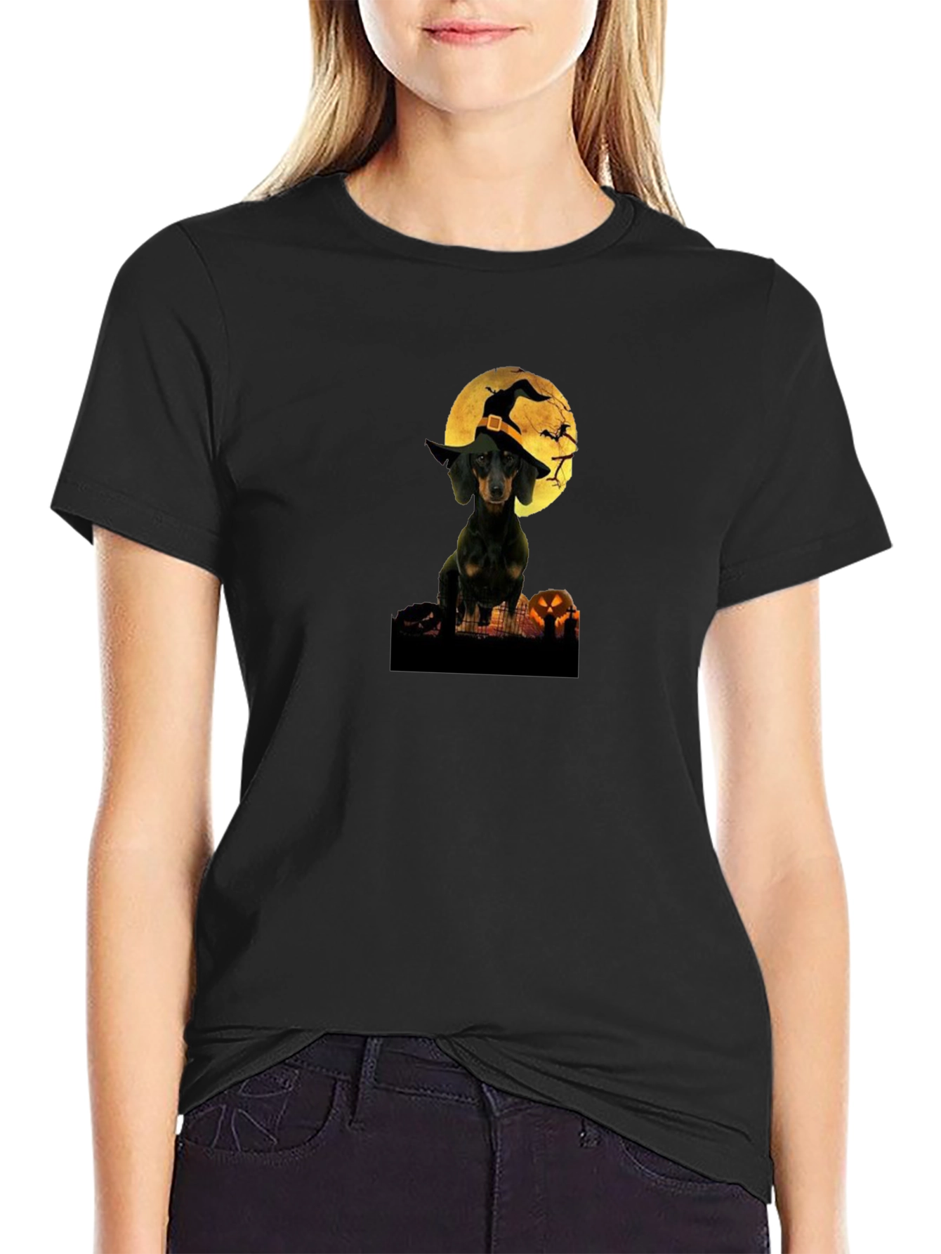 Halloween Dachshund Witch T-Shirt – Cute Spooky Dog Graphic Tee