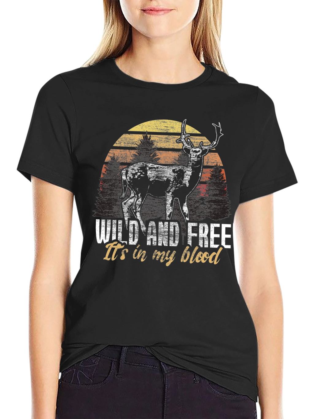 Wild and Free Deer Graphic Tee - Black
