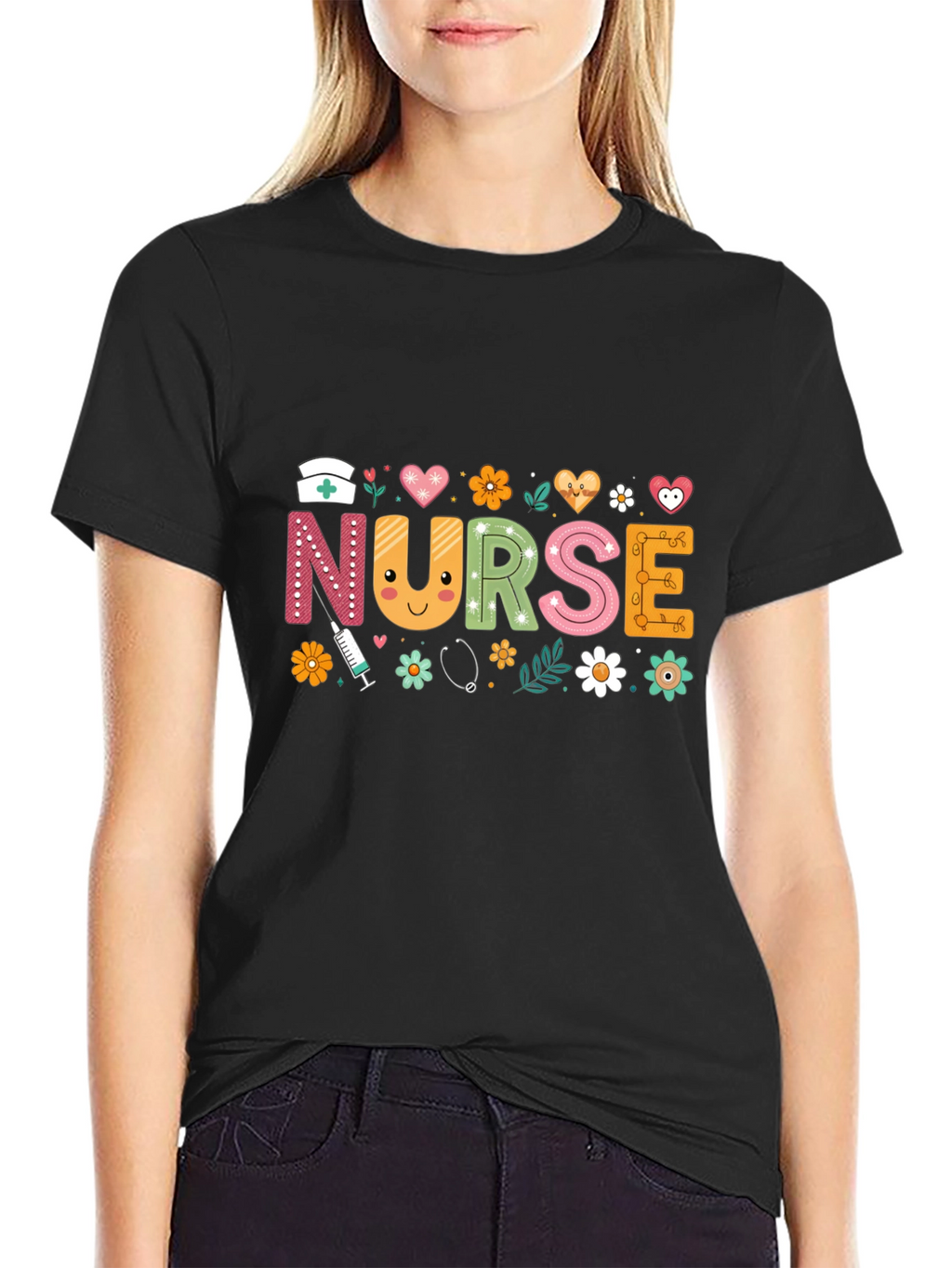 Cute Nurse T-Shirt with Floral Design