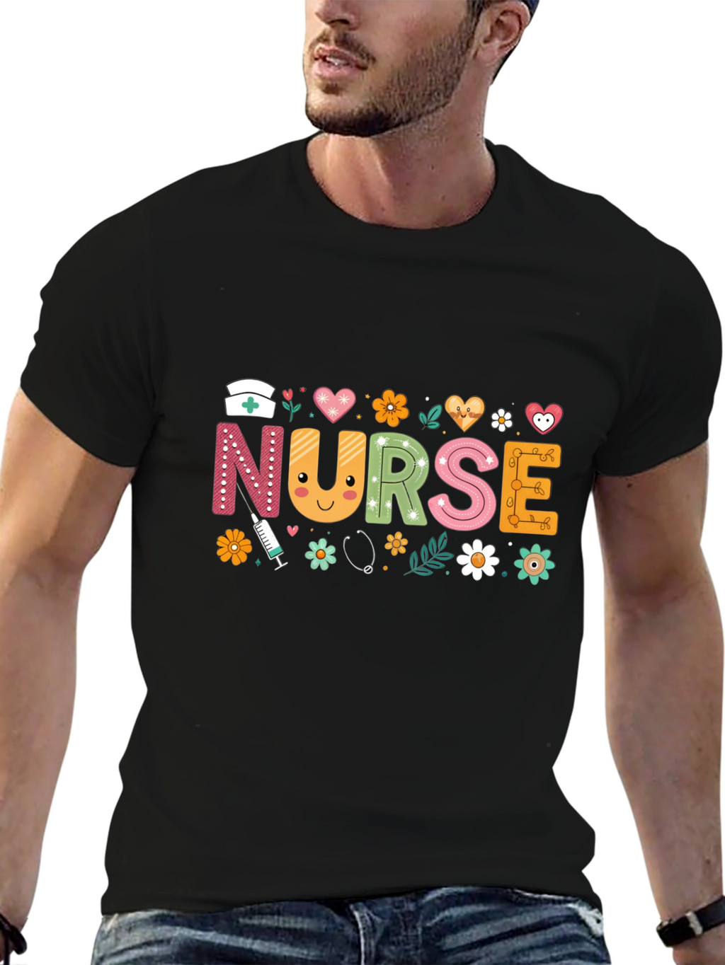 Cute Nurse T-Shirt with Floral Design