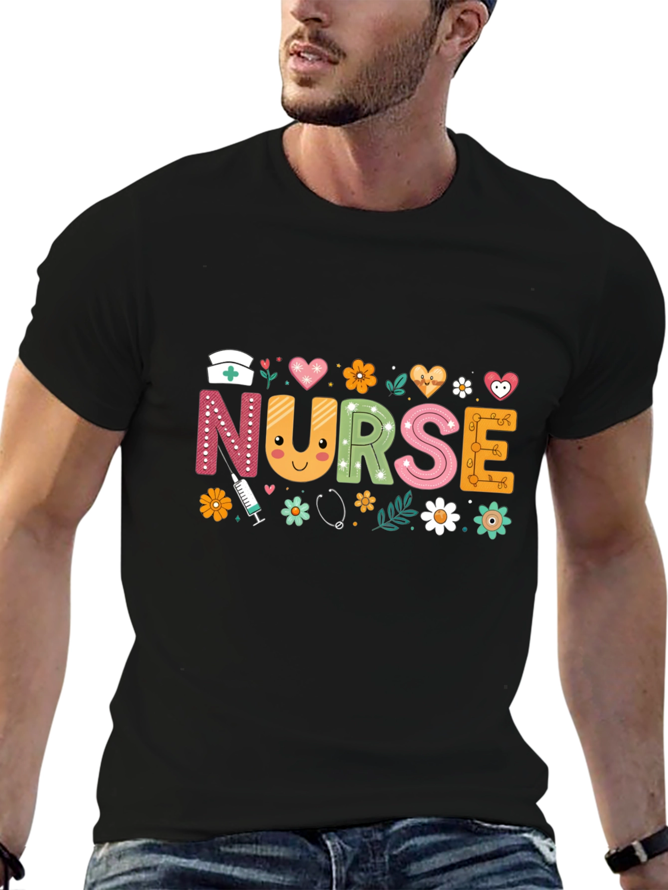 Cute Nurse T-Shirt with Floral Design