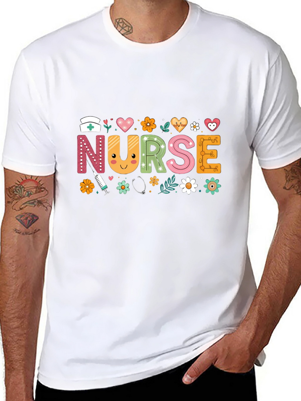 Cute Nurse T-Shirt with Floral Design
