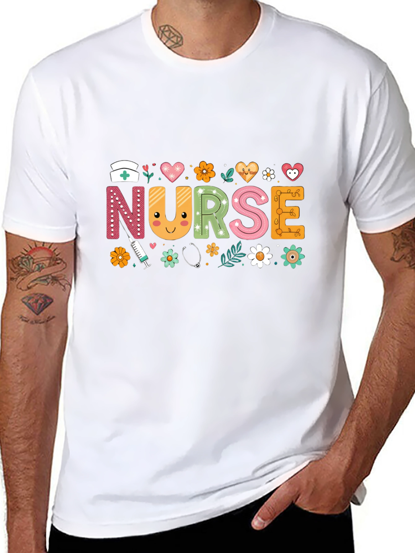 Cute Nurse T-Shirt with Floral Design