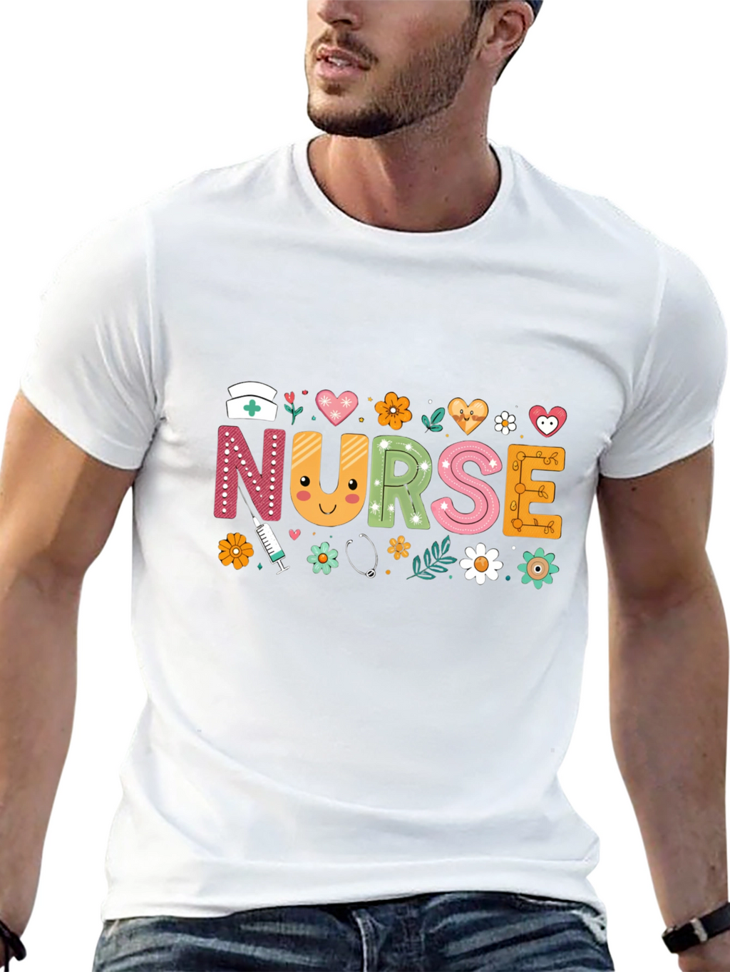 Cute Nurse T-Shirt with Floral Design