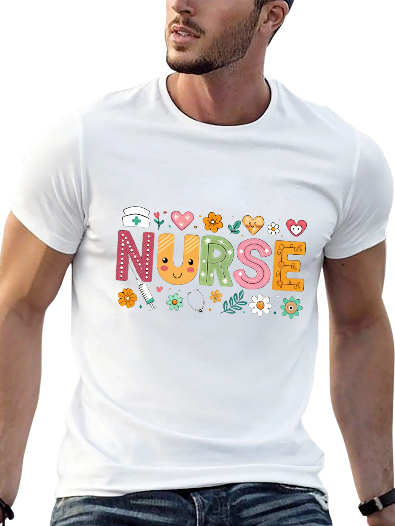 Cute Nurse T-Shirt with Floral Design