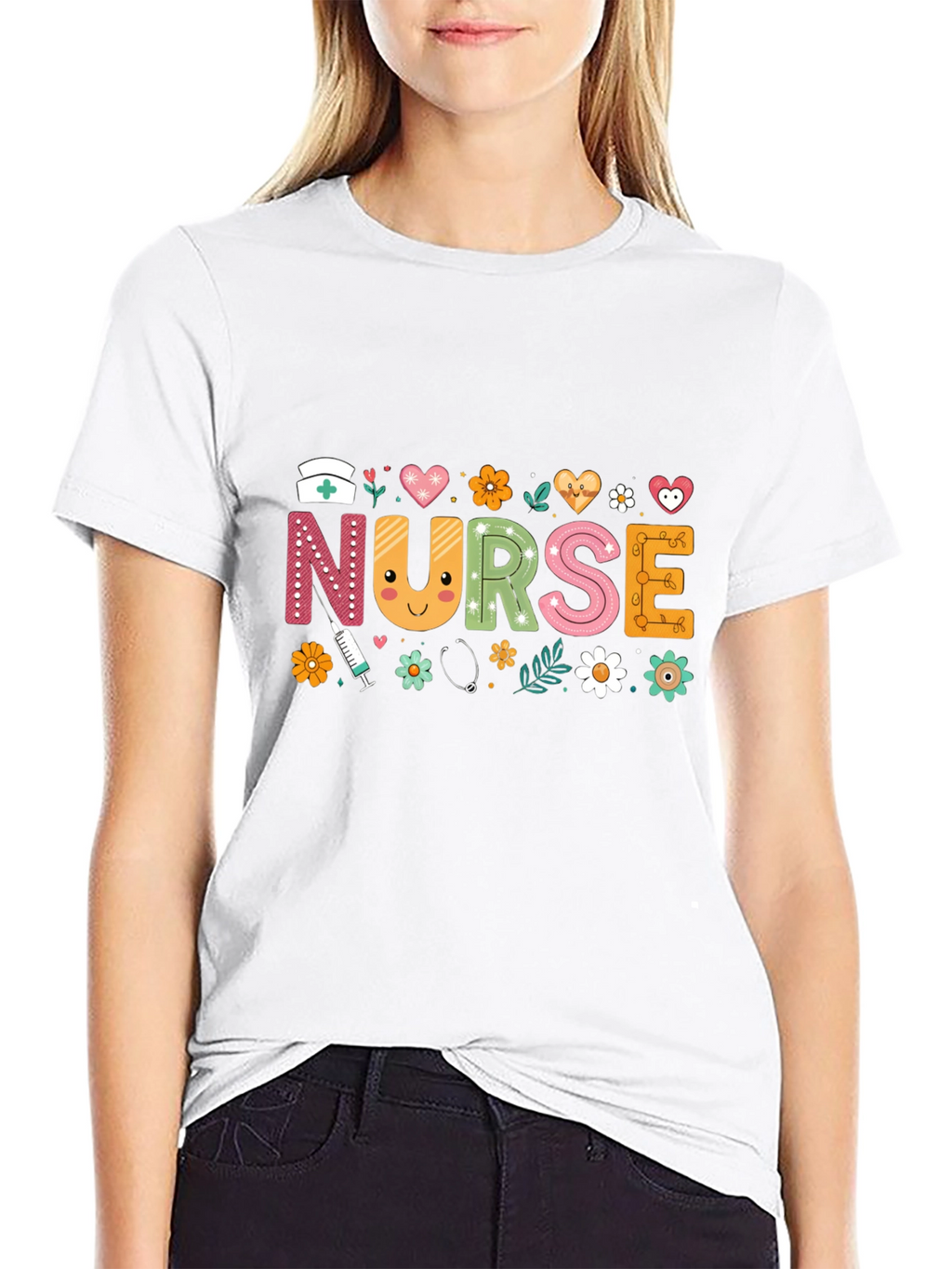 Cute Nurse T-Shirt with Floral Design