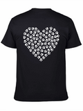 Paw Print Heart Tee - Black Cotton Casual