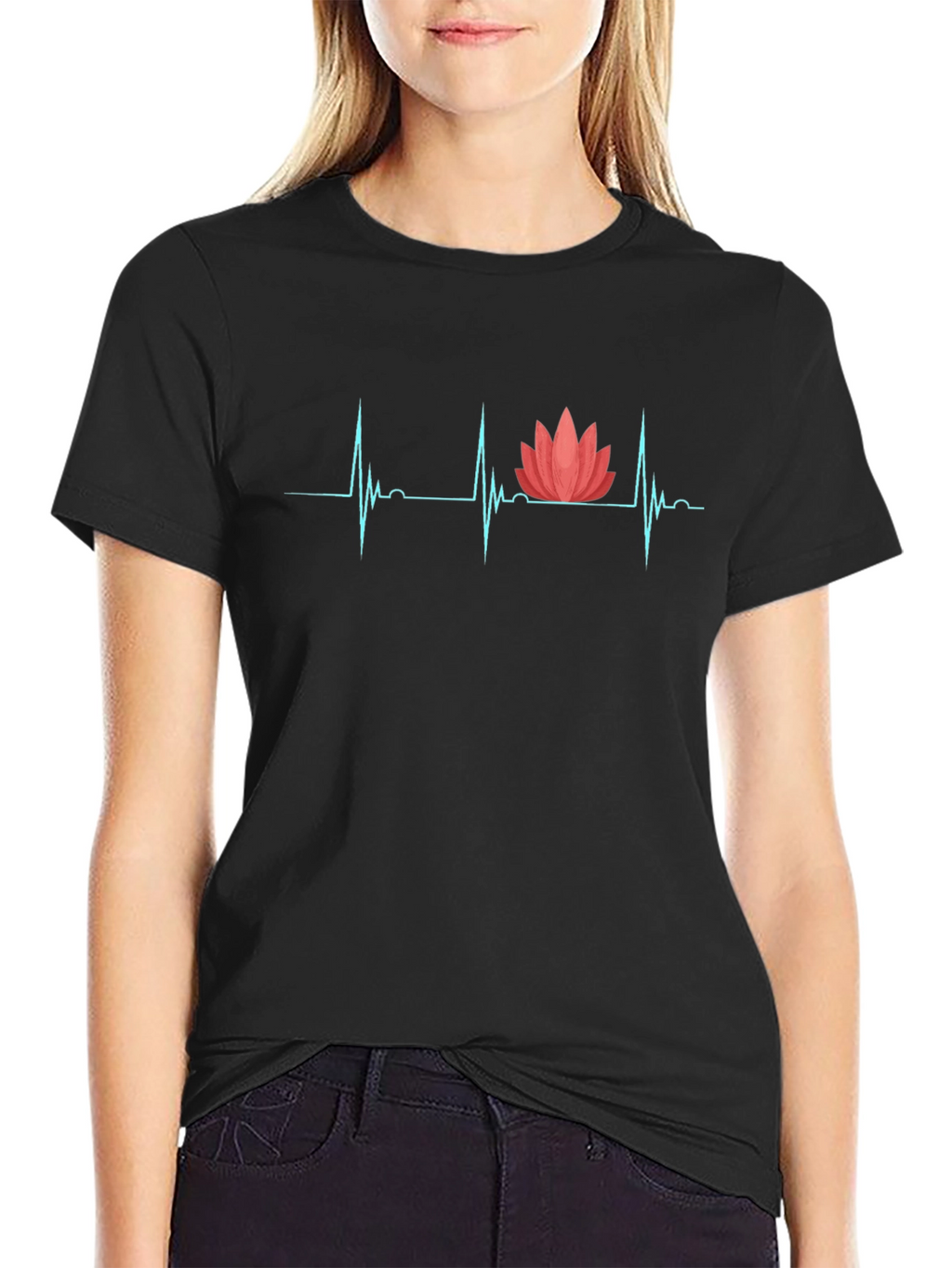 Heartbeat Lotus Graphic Tee - Black T-Shirt