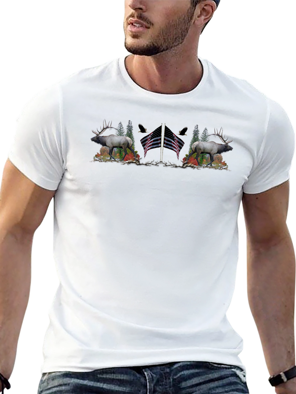 Elk American Flag T-Shirt