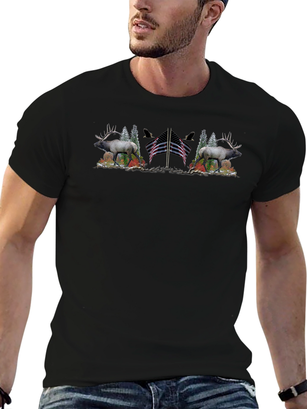 Elk American Flag T-Shirt