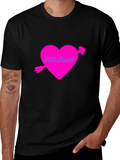 Mens Black T-Shirt with Pink Heart Design