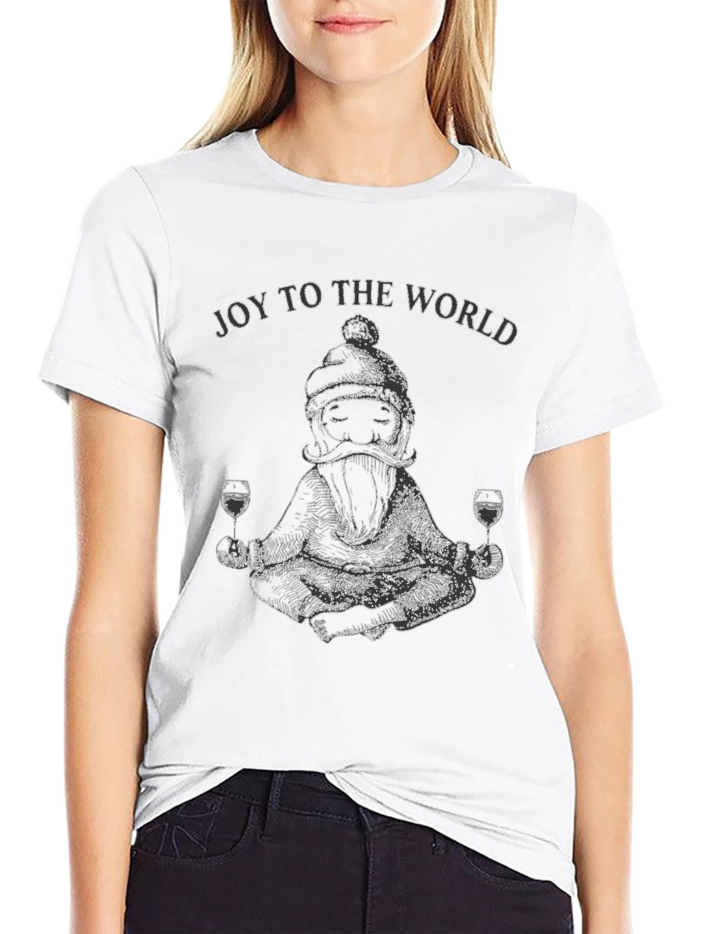 Joy To The World Santa Wine Meditation T-Shirt