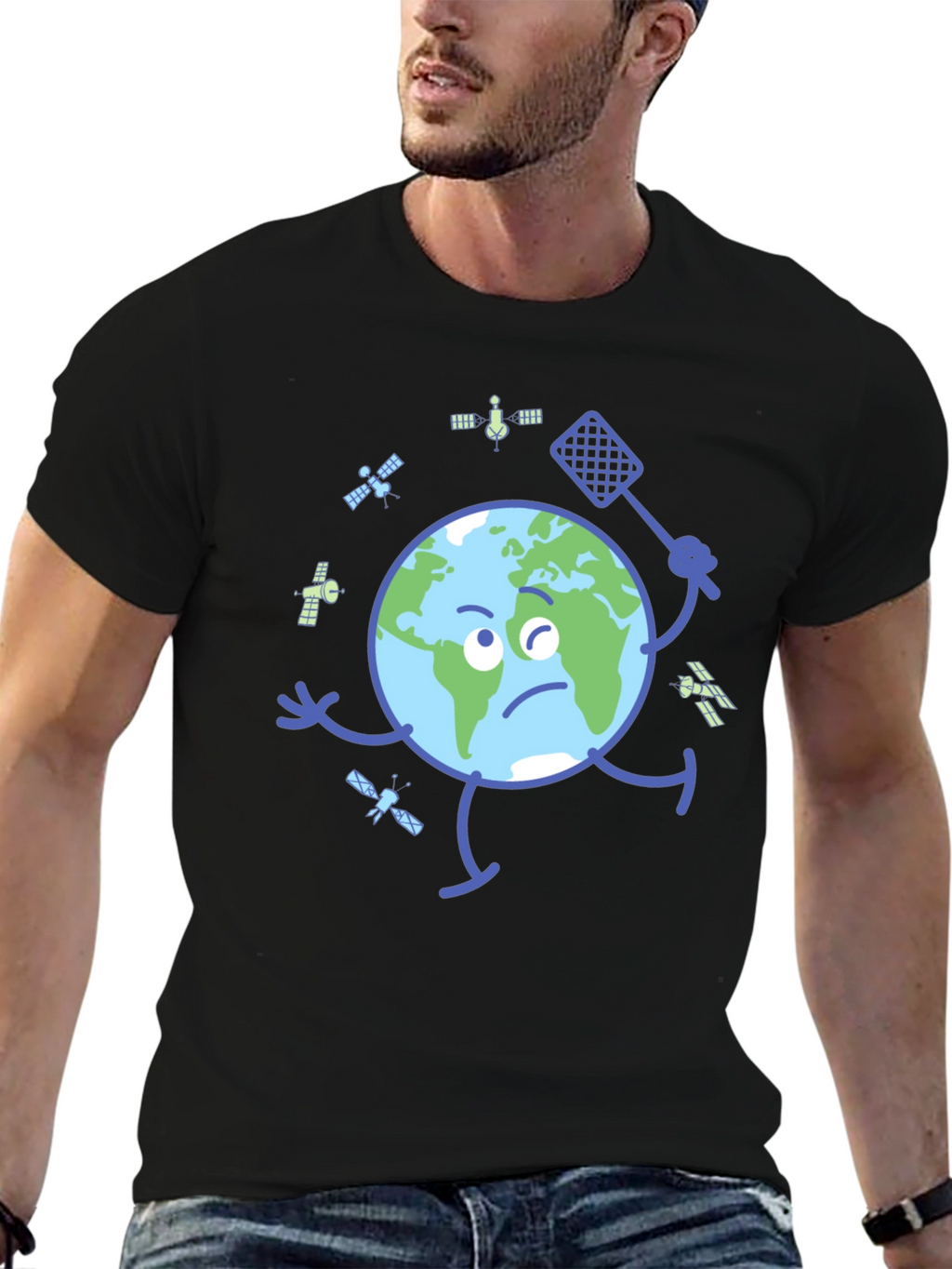 Earth vs Space Junk Graphic Tee - Black T-Shirt