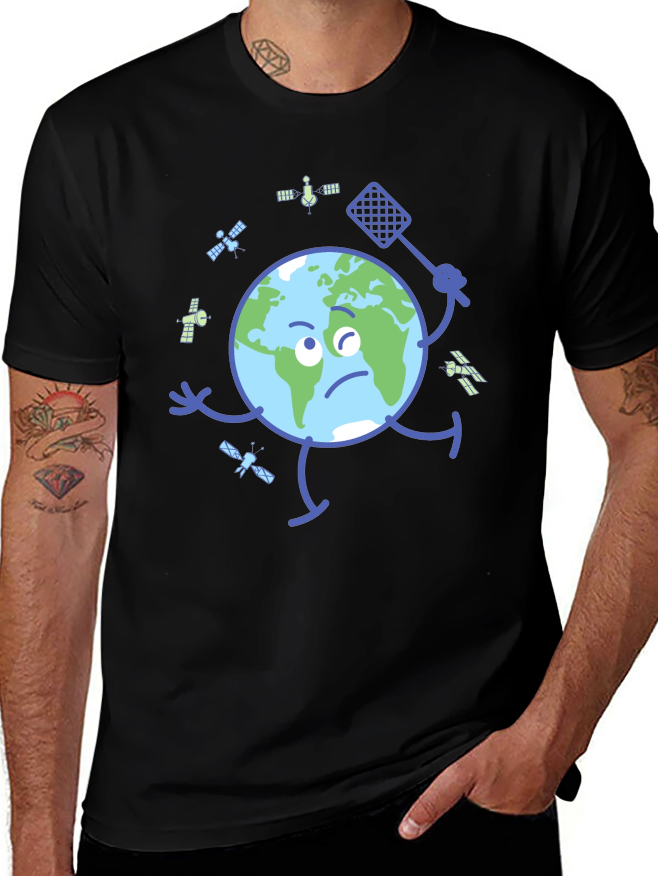 Earth vs Space Junk Graphic Tee - Black T-Shirt