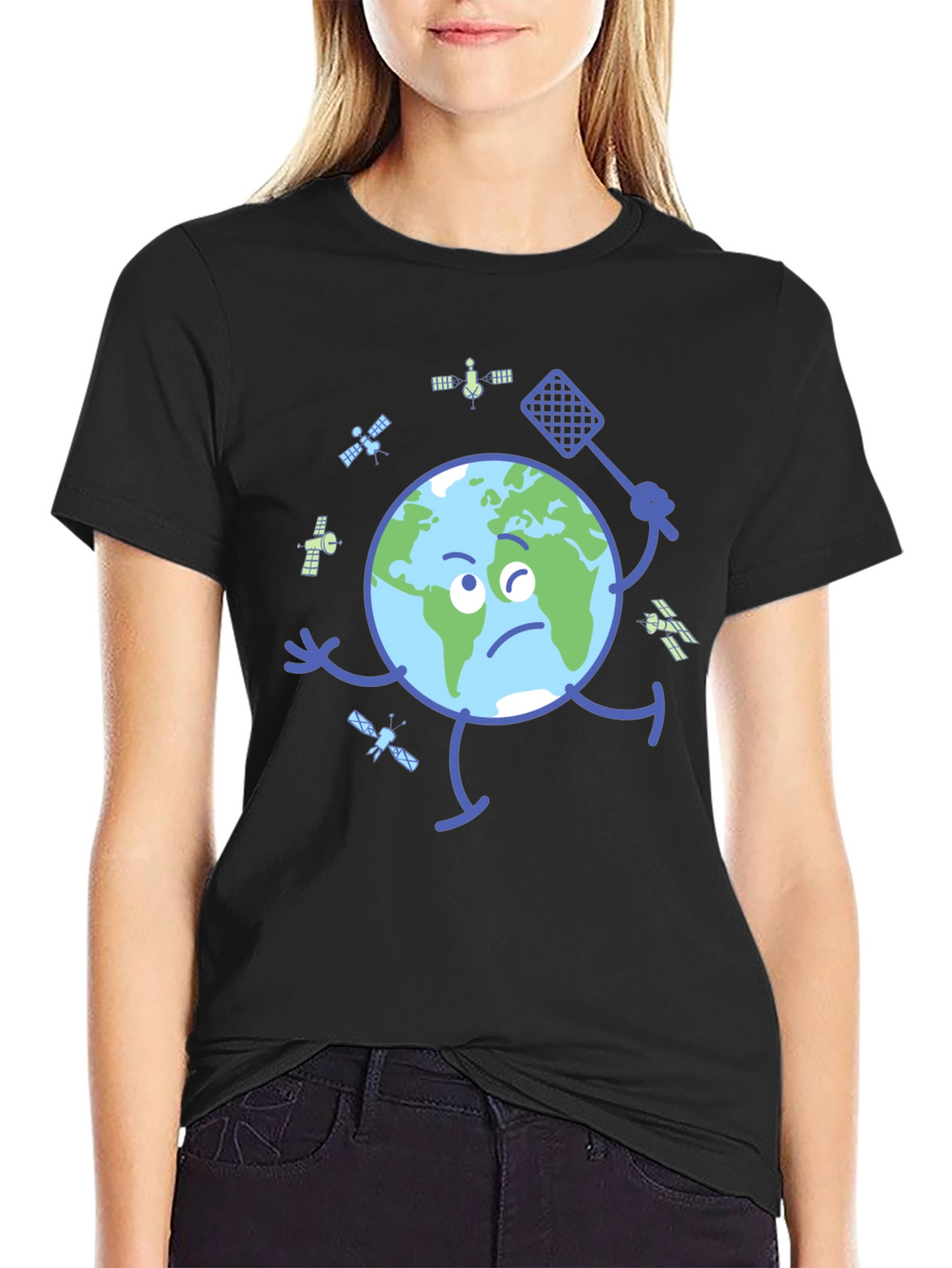 Earth vs Space Junk Graphic Tee - Black T-Shirt