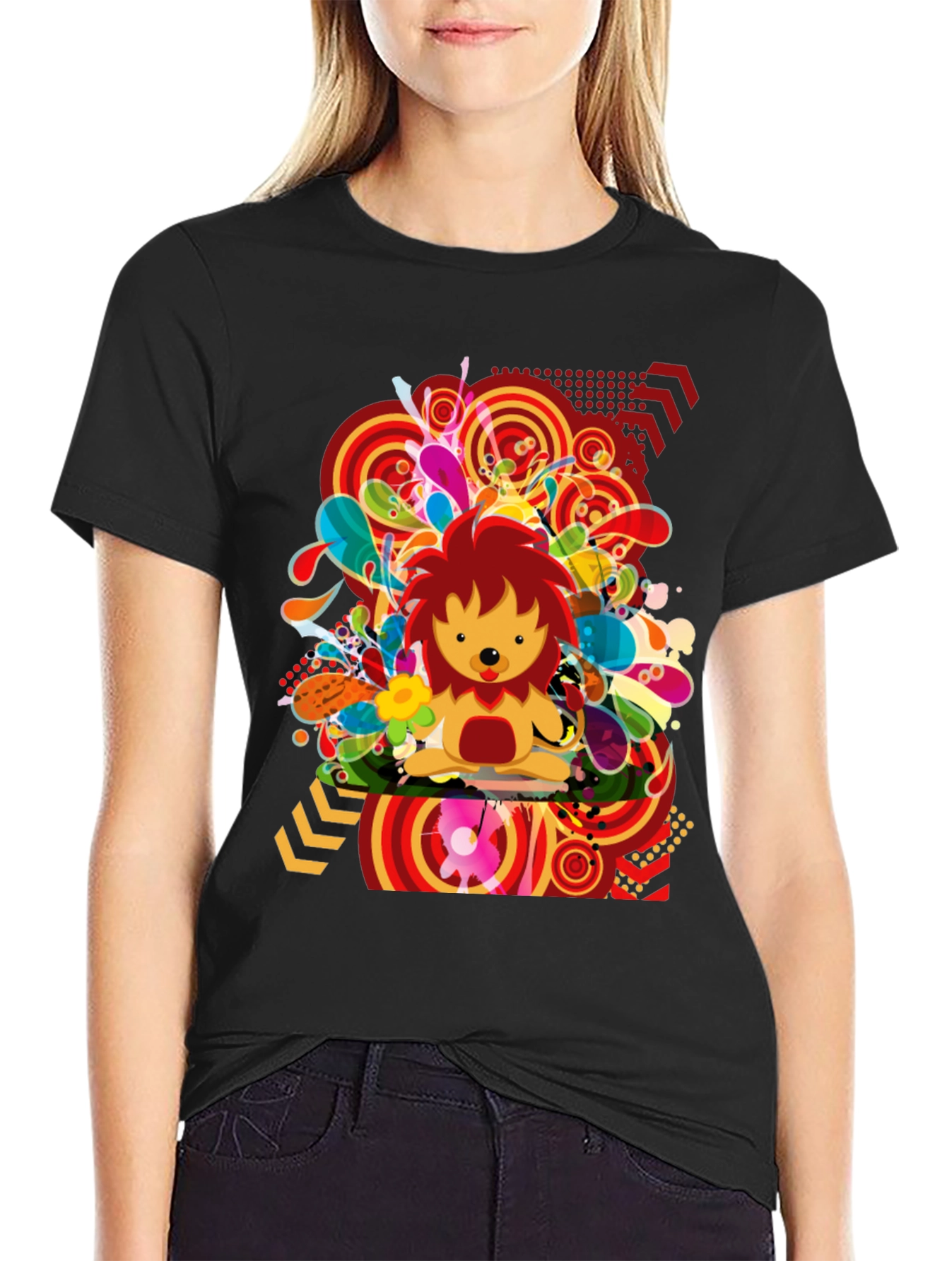 Funky Lion Graphic Tee - Mens Black T-Shirt