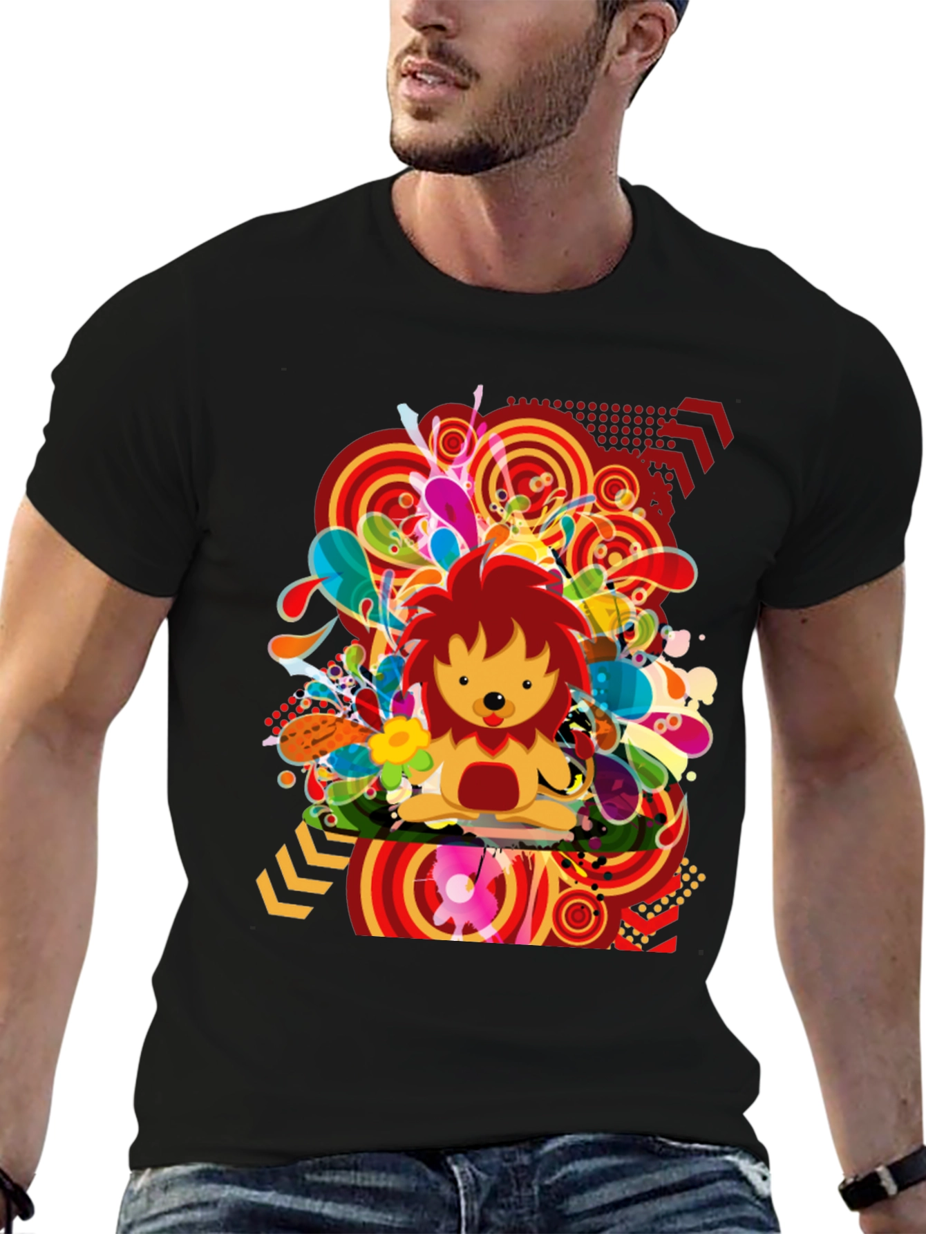Funky Lion Graphic Tee - Mens Black T-Shirt