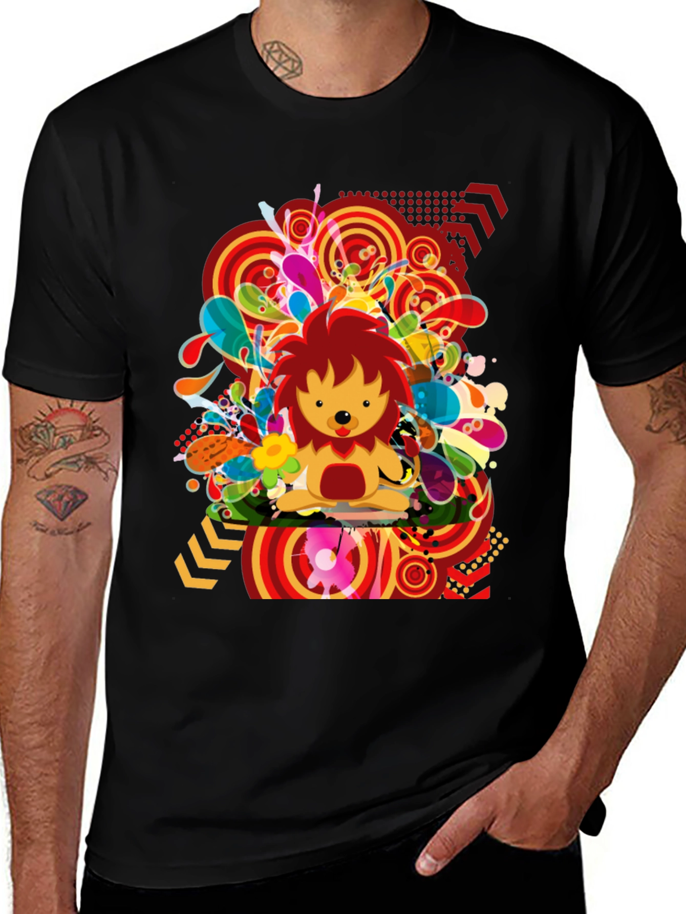 Funky Lion Graphic Tee - Mens Black T-Shirt