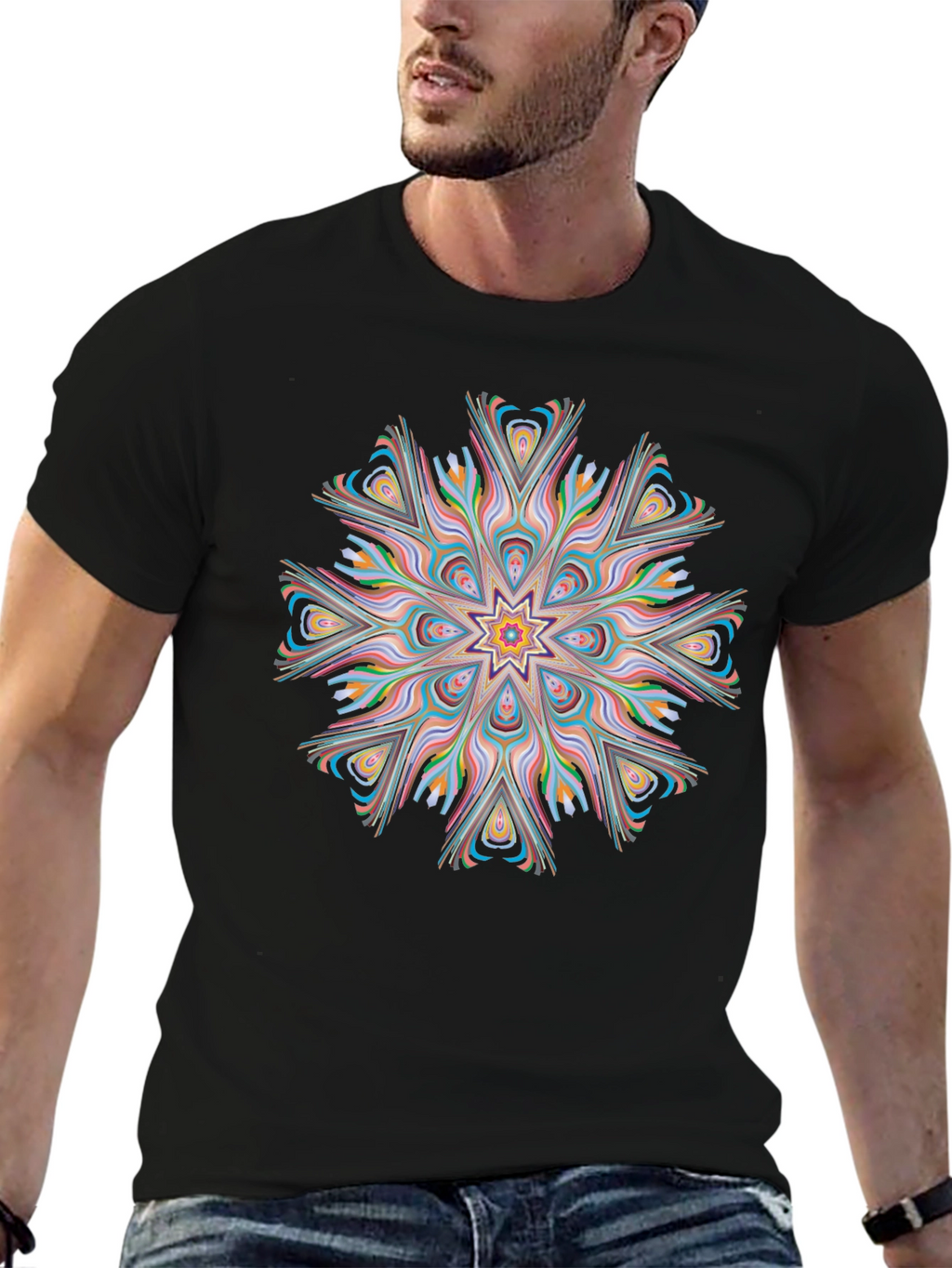 Vibrant Mandala Graphic Black Tee