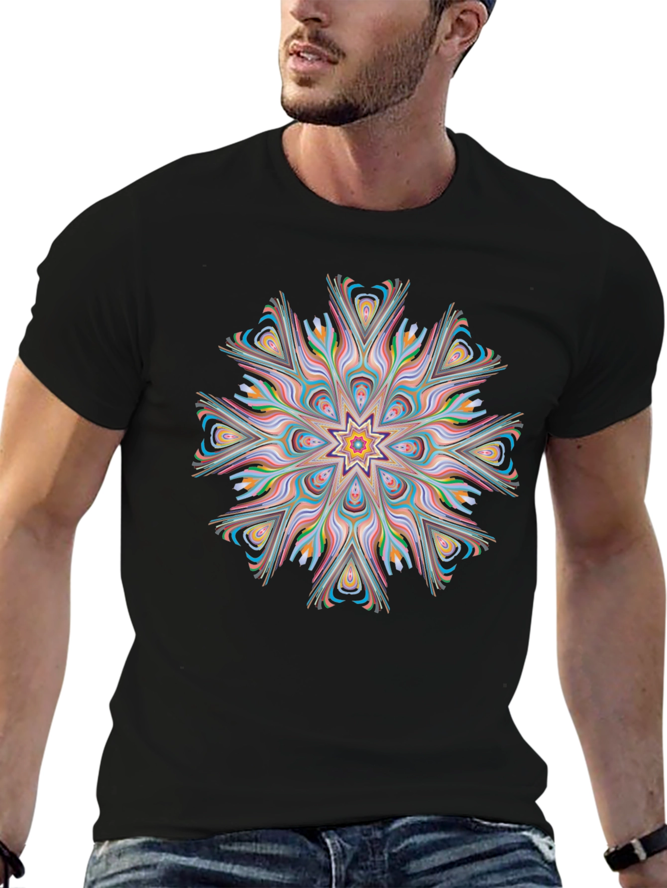 Vibrant Mandala Graphic Black Tee
